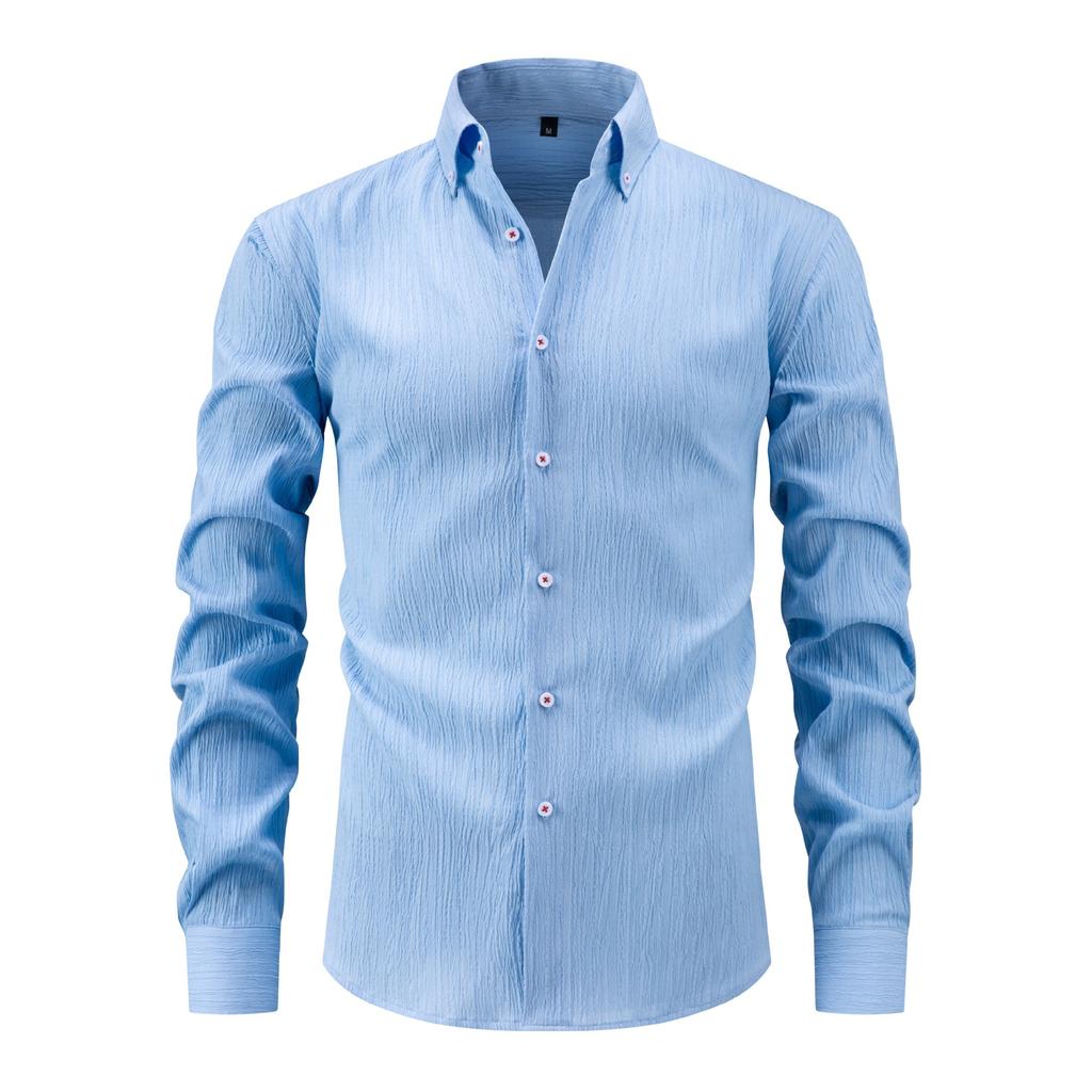 Fashionable Men's Shirt Waves Striped Long-sleeved Shirt Casual Loose and Versatile Button Splicing Top