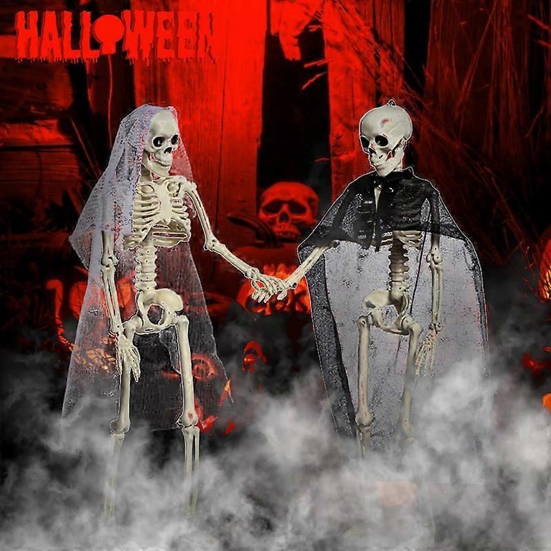 2 Skeleton Full Life Size Poseable Human Halloween Party Prop Haunted House Decor