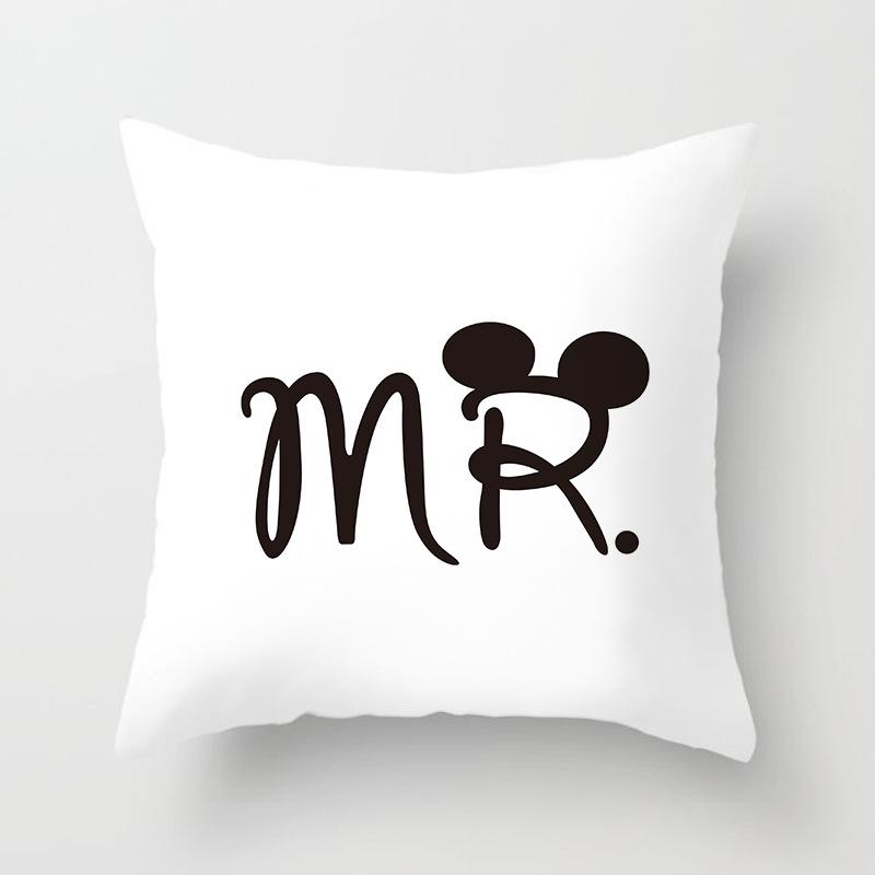 Modern Simple Style Letter Pattern Pillowcase Wedding MRSMR Couple Peach Leather Velvet Pillowcase