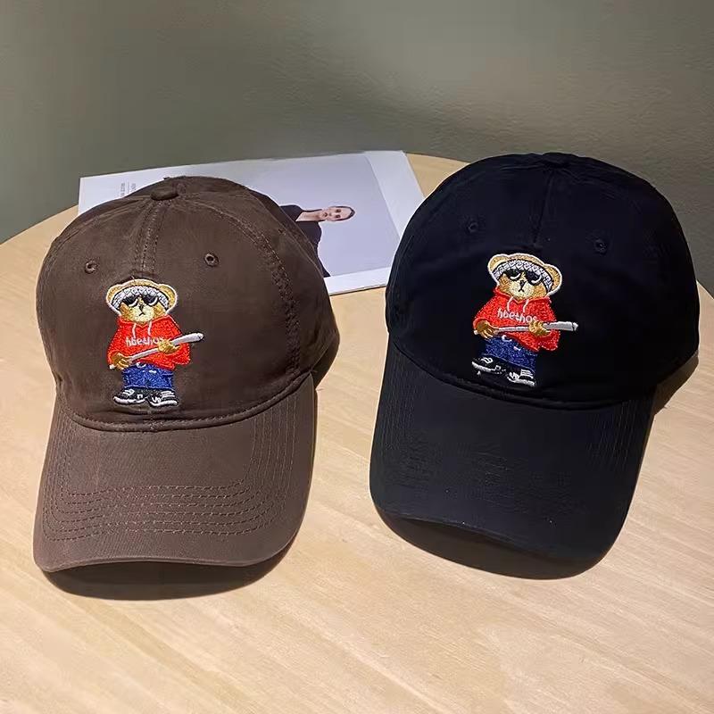 New Baseball Hat for Women Cartoon Bear Embroidered Soft Top Baseball Cap Spring and Summer Korean Version Sun Hat Student
