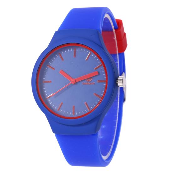 Orologio da polso da donna casual, colore caramella, cinturino in silicone, senza numeri, quadrante rotondo, movimento al quarzo