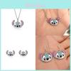 Charming Cartoon Stitch Diamond Accent Drip Oil Jewelry Set Necklace Bracelet Earrings Perfect For Trendy Accessory Lovers