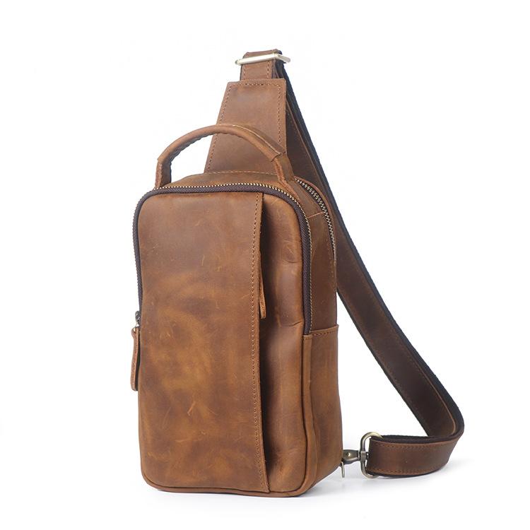 Retro Men S Leather Breast Bag First Layer Crazy Horse Leather Women S Handbag Casual Shoulder Messenger Bag