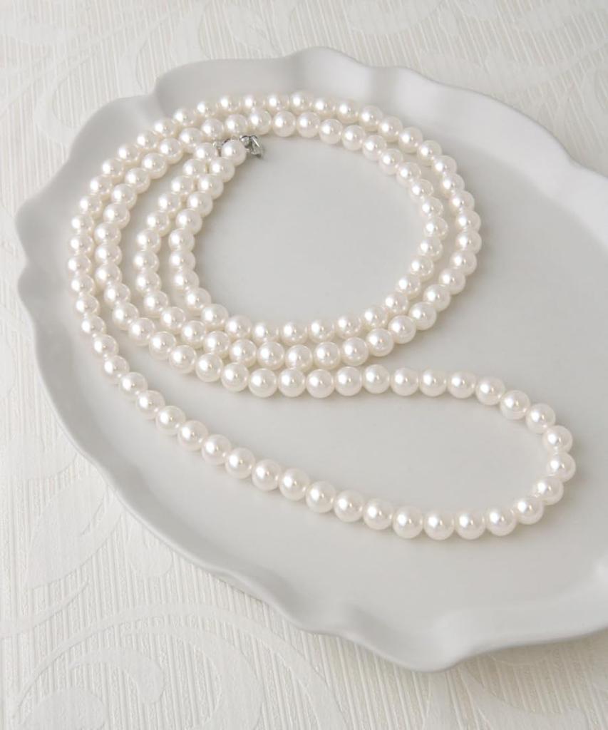 VINGTAINE Pearl Long Necklace, 8mm, Double Strand, Elegant, Simple, Casual, Adult, Ceremony, GraduationEntrance Ceremony, After-Party, Party, C3382-