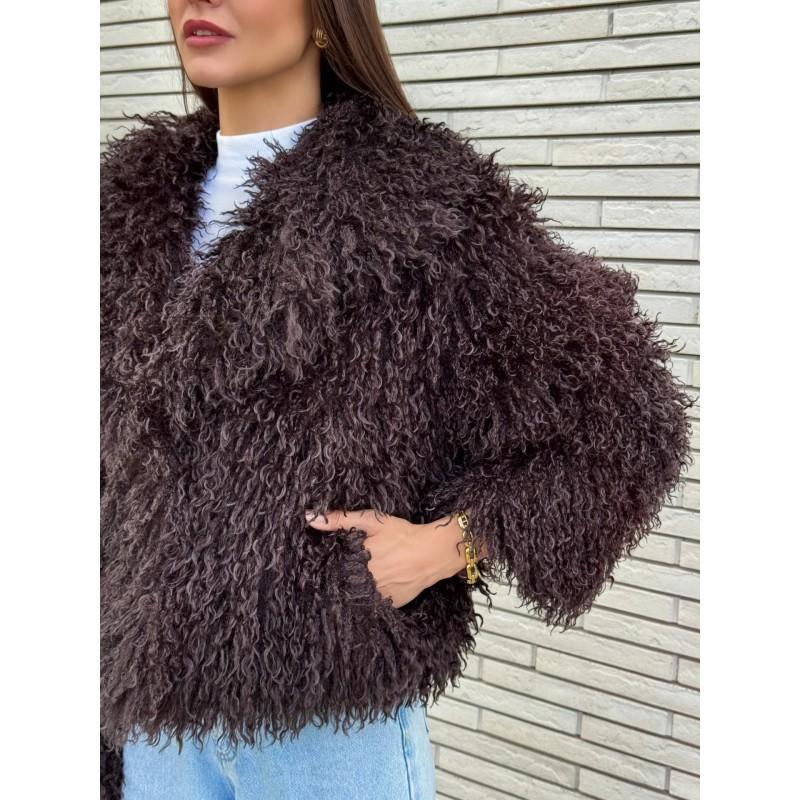 Womens Short Faux Fur Coat Turn-down Collar Pockets Sweet Elegant Style 2026