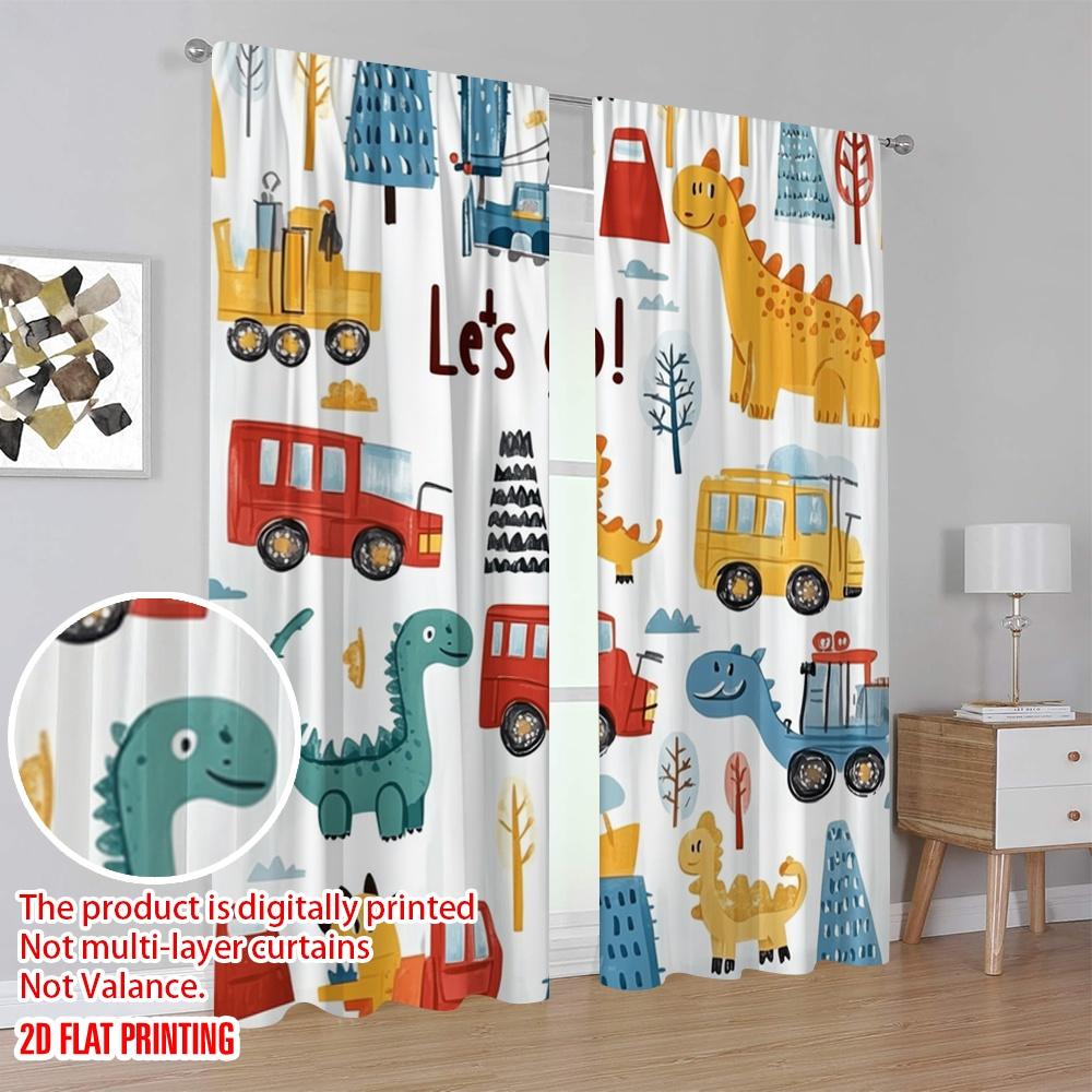 2pcs,2D Plane Printing Curtains Digital Printed DinoCommute Polyester (without Rod) Holiday Perfect for Bedroom, Kitchen, Office