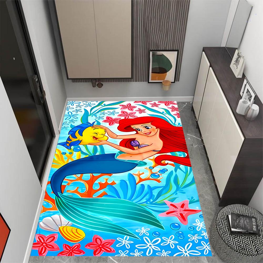 Underwater Mermaid Adventure Disney Cartoon Theme Anti-Slip Rug - Polyester, Home Decor, Suitable for Bedrooms, Living Rooms, Doorways, and Studios
