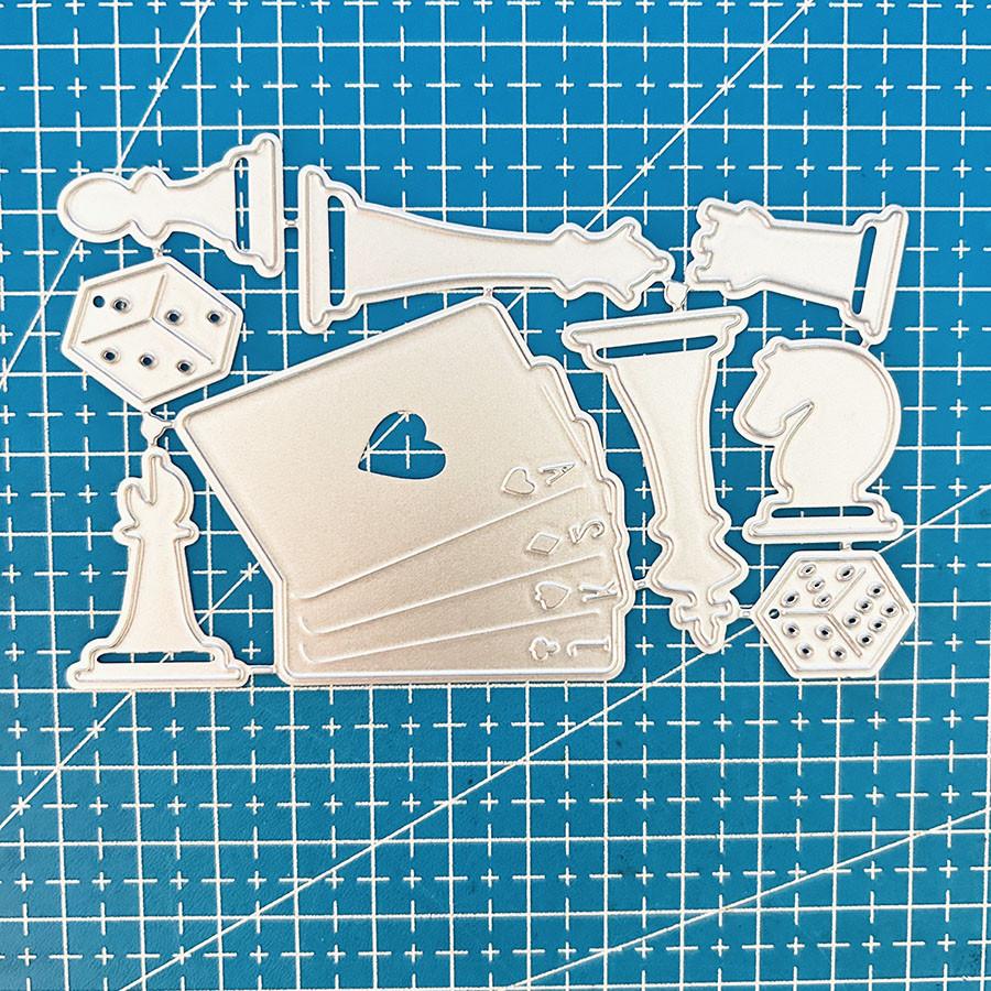 

Poker Chess Metal Cutting Dies Stencil for DIY Scrapbooking Photo Album Embossing Paper Cards Crafts Diecuts dies серебряный