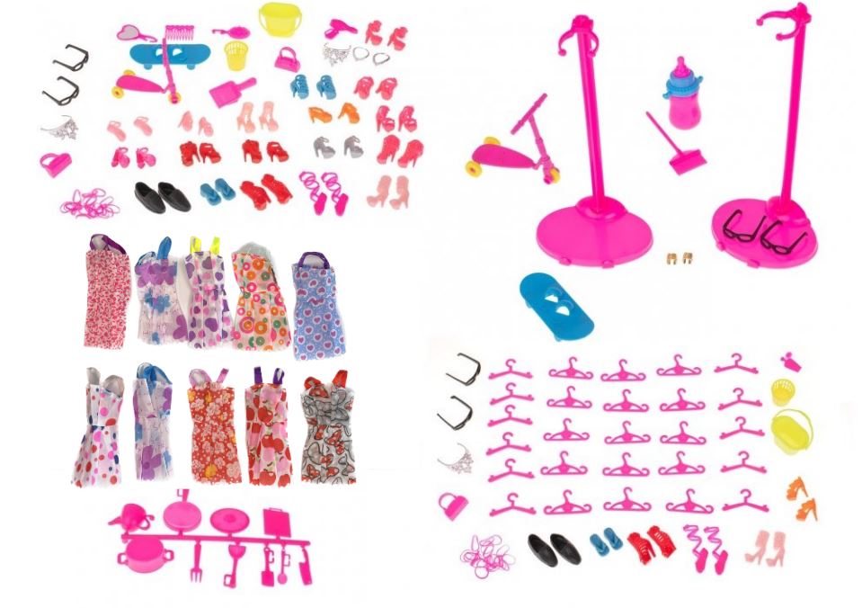 Clothes, dresses, accessories for dolls, set of 85 pieces, birthday gift