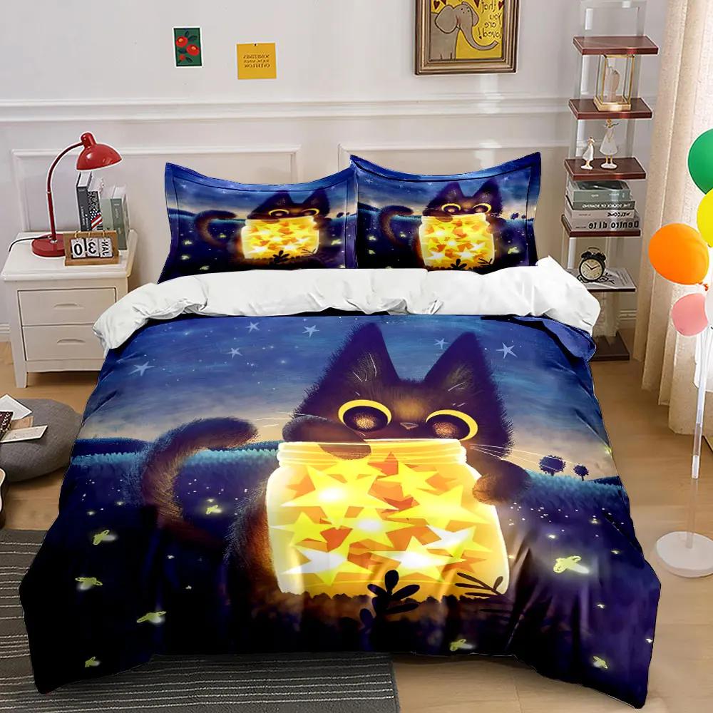 "Cat Starry Night Decoration Set" Multiple sizes kid's and adults' bedroom Exquisite 3PC bedding set gift