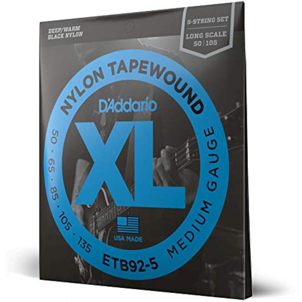 D Addario Daddario Bass Strings Black Nylon Wound Long 5 Strings .050-.135 ETB92-5 [Domestic Genu...
