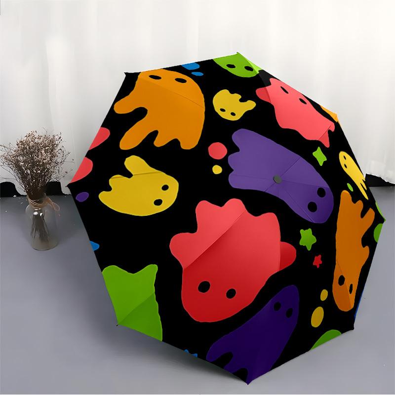 1pc Ghost Party Automatic Open/close Umbrella, 8-Rib Sturdy Structure, Portable Travel Umbrella, Parties, Everyday Use, Outdoor Accessory, A