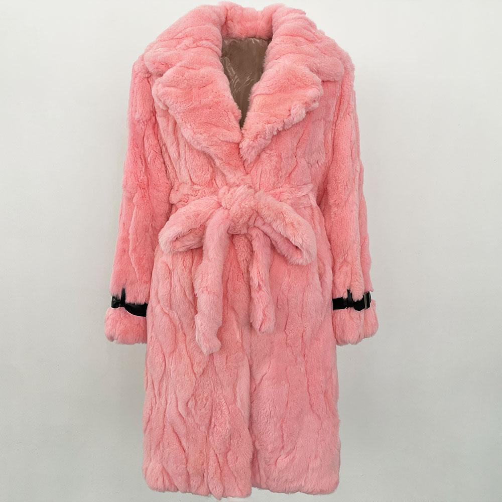 OFTBUY 2024 Winter Warm Plush Fur Top Women Jacket Long Real Fur Natural Rabbit Fur Coat Fashion New Style Can Be Customized