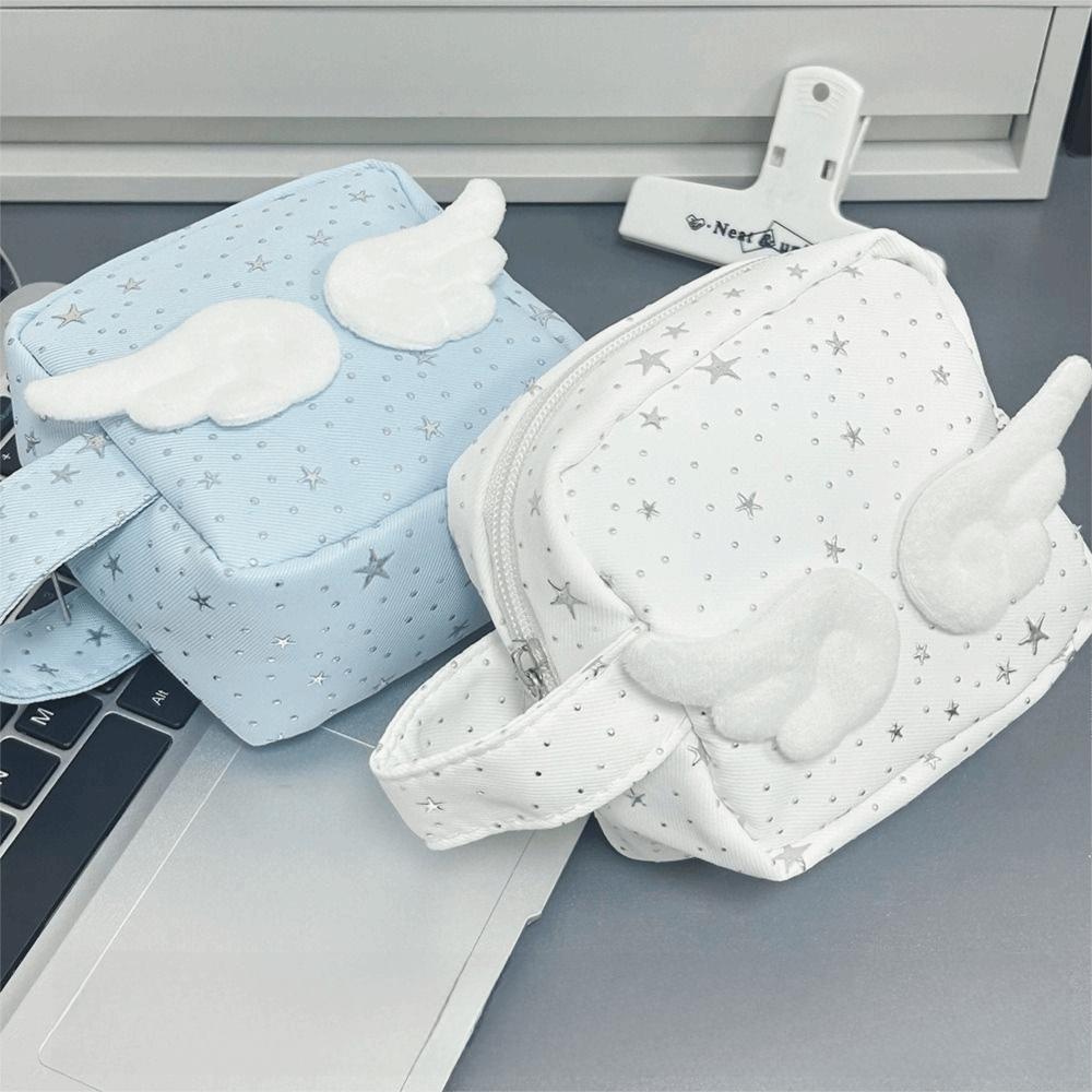 Mini Size Makeup Bag for Women with Handle Wings Patchwork Portable Instant Camera Bag Multi-Purpose Reusable Zipper Coin Purse