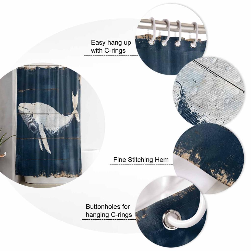 Vintage Whale Ocean Animal Bathroom Shower Curtain Artistic Colorful Bath Rug Decoration for Home Decor