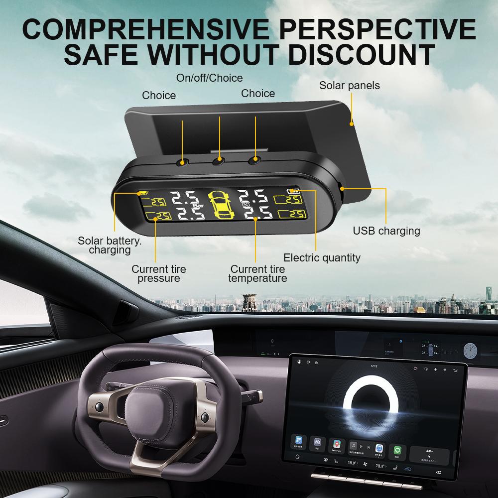 4 TPMS Sensors Car Solar TPMS Tire Pressure Monitoring System Car Tyre Monitor Rotating Holder Automobile Security Alarm T10 Kit