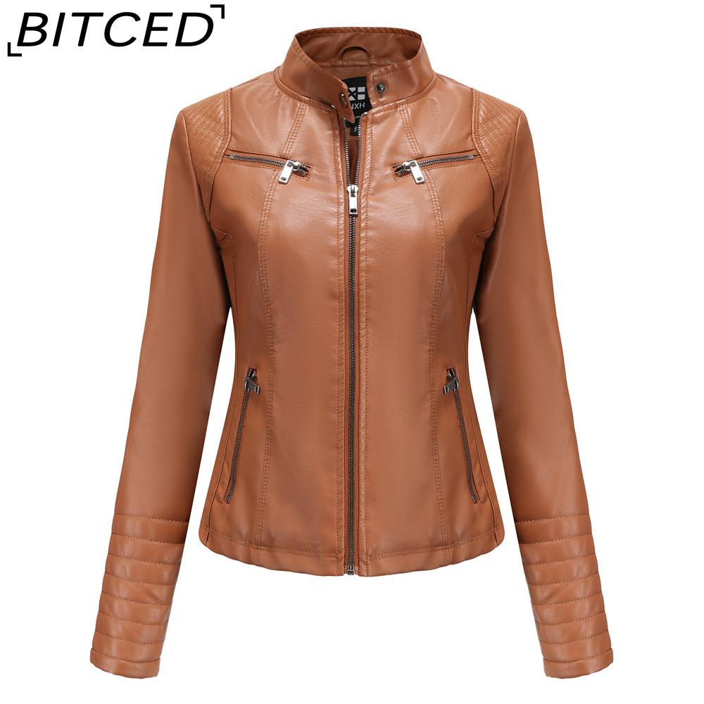 BITCED Women's Leather Jacket Lightweight Spring/Autumn Biker Jacket Short-Length Fashionable Jacket