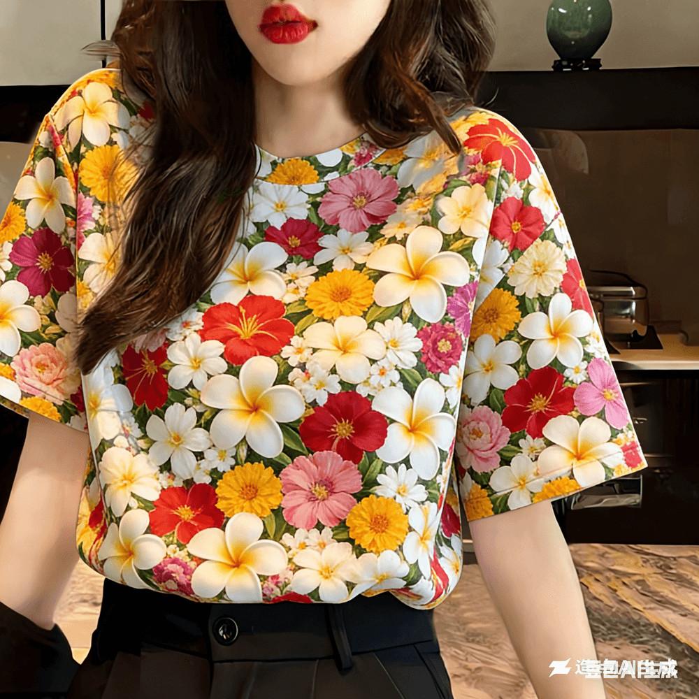 

Unisex Casual T-Shirt with Floral Print - Suitable for Songkran Festival 2XS
