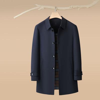 Trench da uomo medio-lungo per primavera e autunno, giacca casual con bavero da papà di mezza età