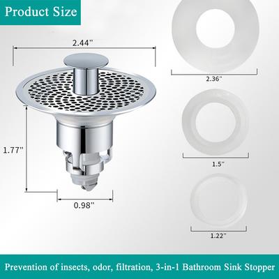 New Universal Pop Up Bathroom Sink Stopper Plug w/Silicone Rings For 25-38mm Caliber