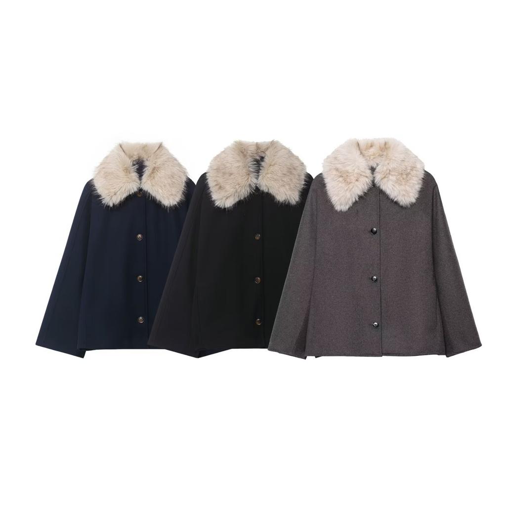 New temperament faux fur effect neckline jacket 7522241