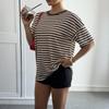 2026 Summer Casual Style Versatile Striped Short-Sleeve Loose Round-Neck Women's T-Shirt