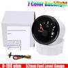 7 Color Backlight 2" 52mm Fuel Level Gauge with Alarm 0-190 OHM Oil Meter Indicator 240-33 ohm Auto Car Boat RV Yacht