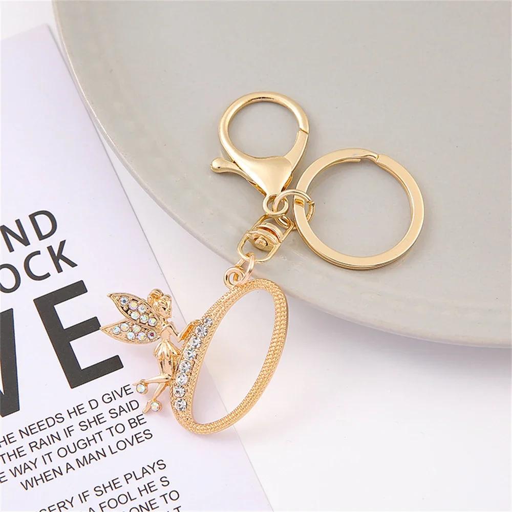 A-Z Rhinestone Elf Girl Letter Keychain Gold Color Initial Name Keyrings Girls Car Key Holder Handbag Purse Charms Decoration