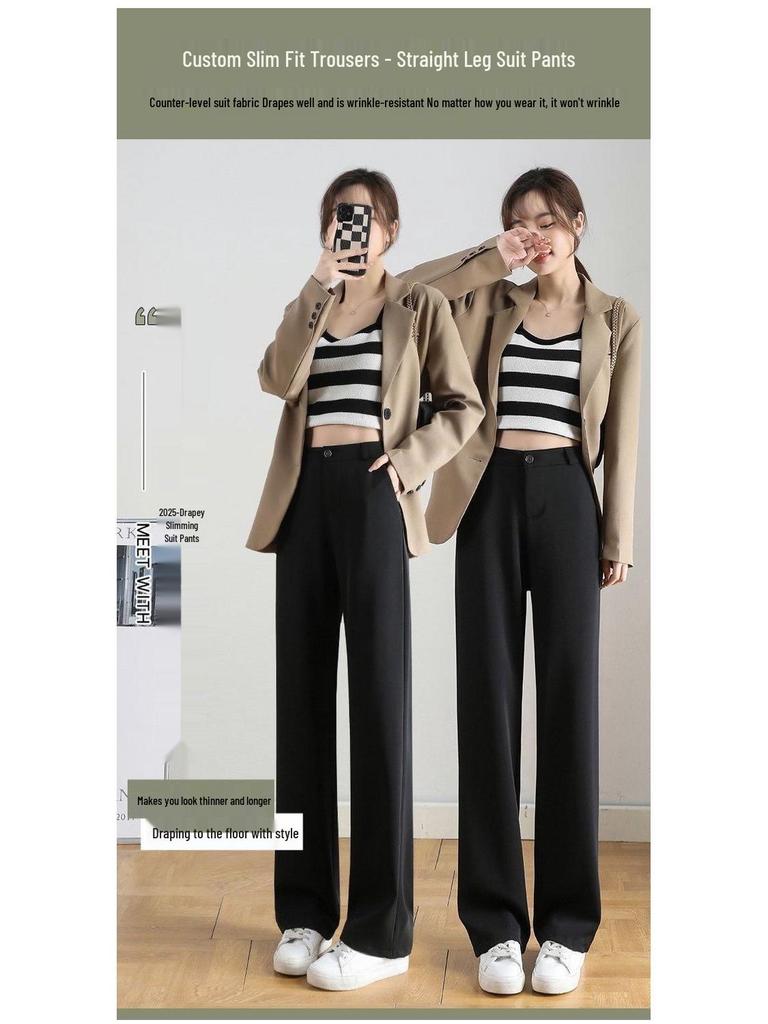 Schwarze High-Waist Straight-Leg Hosen für Damen, Slim Fit, für Frühling/Sommer 2026