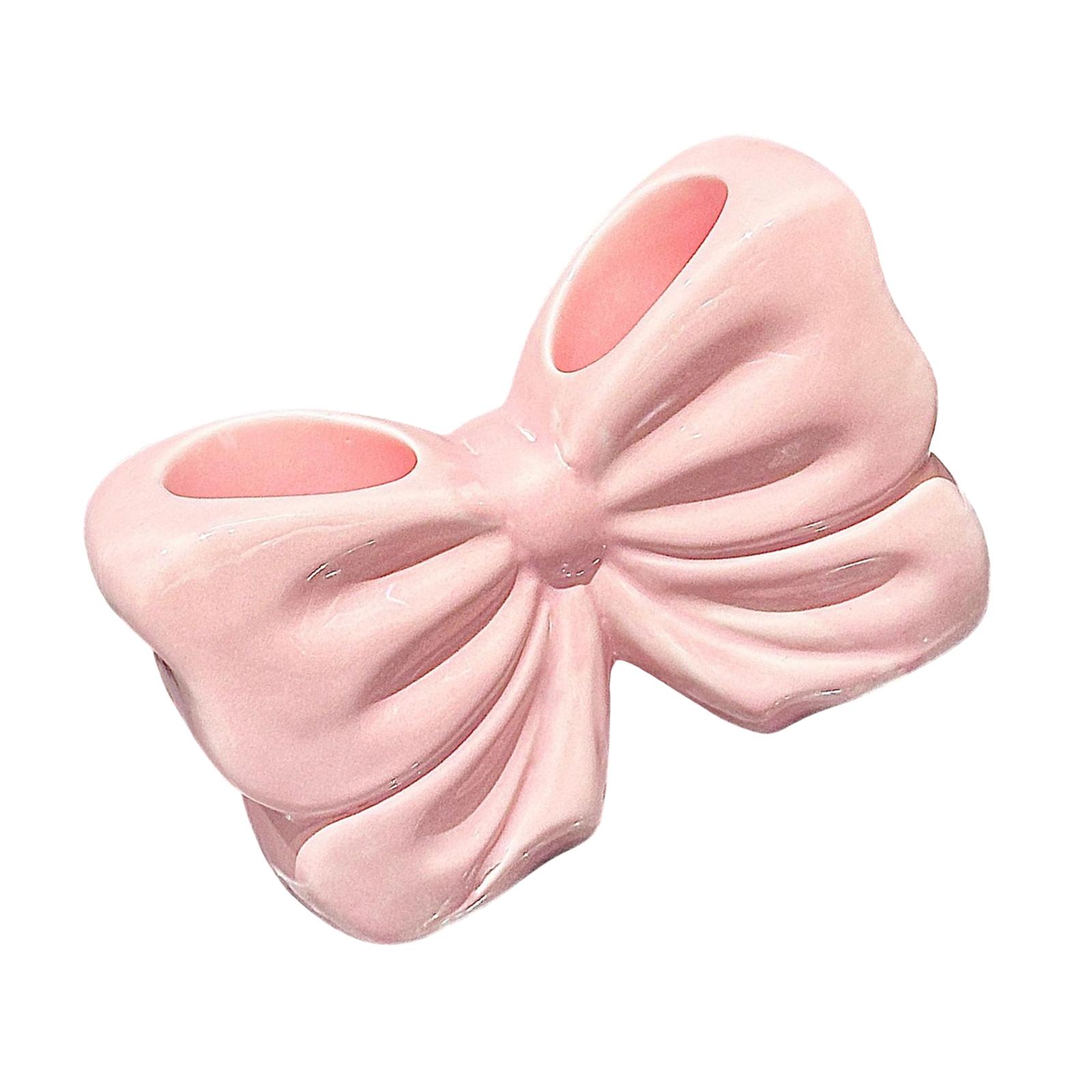

Cute Ceramic Toothbrush Holder Lovely Bowknot Design for Bathroom Countertop Accessories розовый