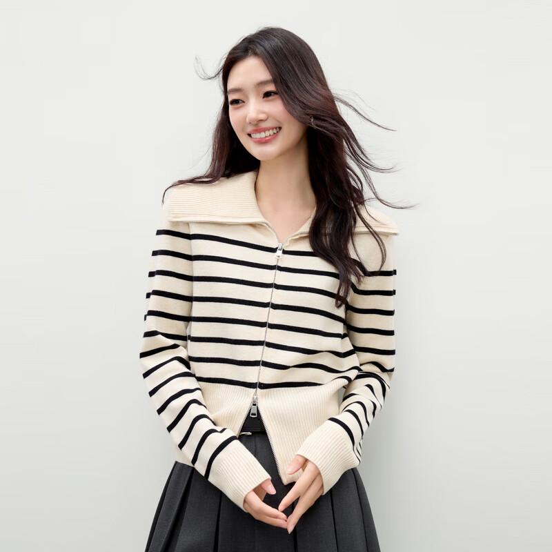 

Women s Striped Big Lapel Knit Cardigan L