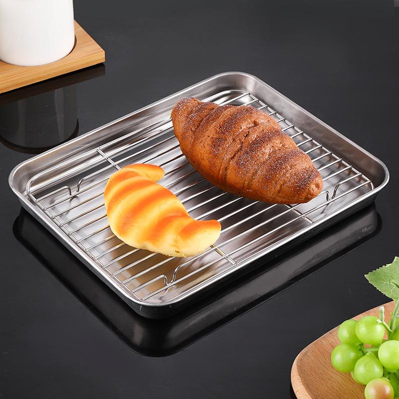 430 Stainless Steel Square Plate Drain Tray Oven Specific Barbecue Tray Mesh Frame Oil Drain and Vegetable Preparation Tray