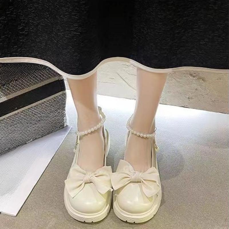

Весенне-летние туфли Мэри Джейн с бантом, однотонные, с круглым носком, из маленькой кожи, на толстом каблуке, с мелким вырезом, одинарные туфли, женская обувь 35
