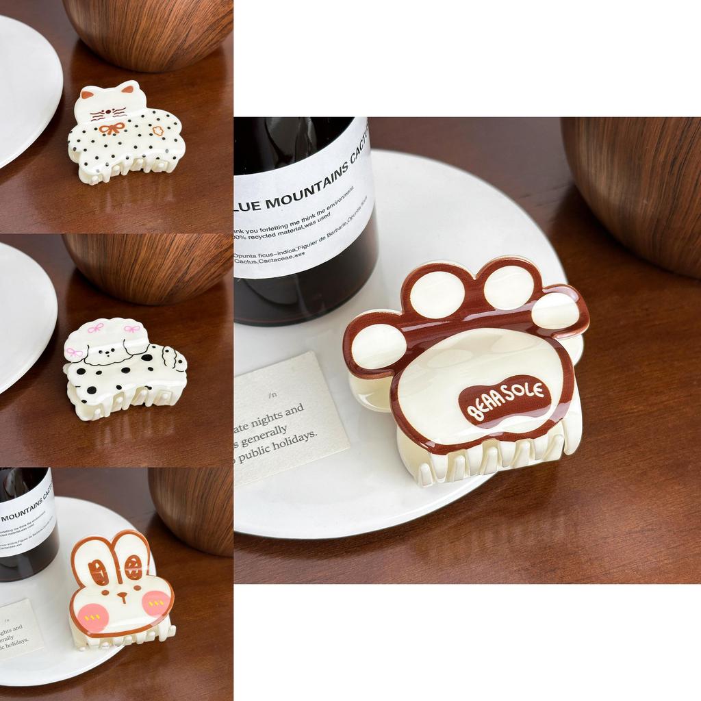 Cute Versatile Bear And Rabbit Acrylic Printed Cartoon Hair Clips For Girls