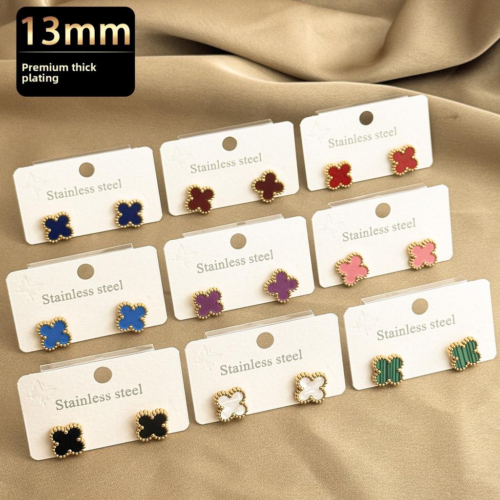 13mm Firkløver Øredobber 18K Vakuum Elektroplettering Ikke-falmende Dame Øredobber