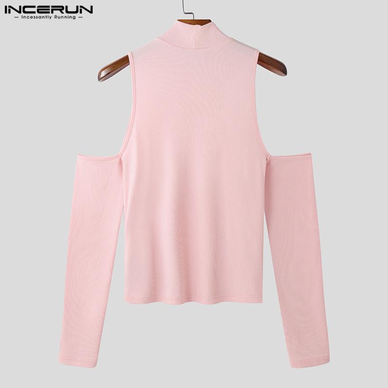 INCERUN Men Summer High Neck Cutout Sleeve Oversleeve Rib Casual Fitted Short Tank Tops