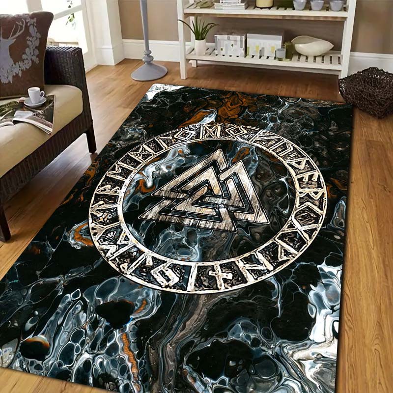 Viking Norse Rune Symbol Print Area Rug Non‑Slip Soft Floor Carpet Bedroom Living Room Present Indoor Home Lounge Bedding Decor