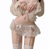 Sissy Dessous Herren Spitze Transparent Mit Rock Strumpfhose Beule Beutel G-String Mit Strumpfhaltern Strümpfe Leggings Crossdresser Nachtwäsche