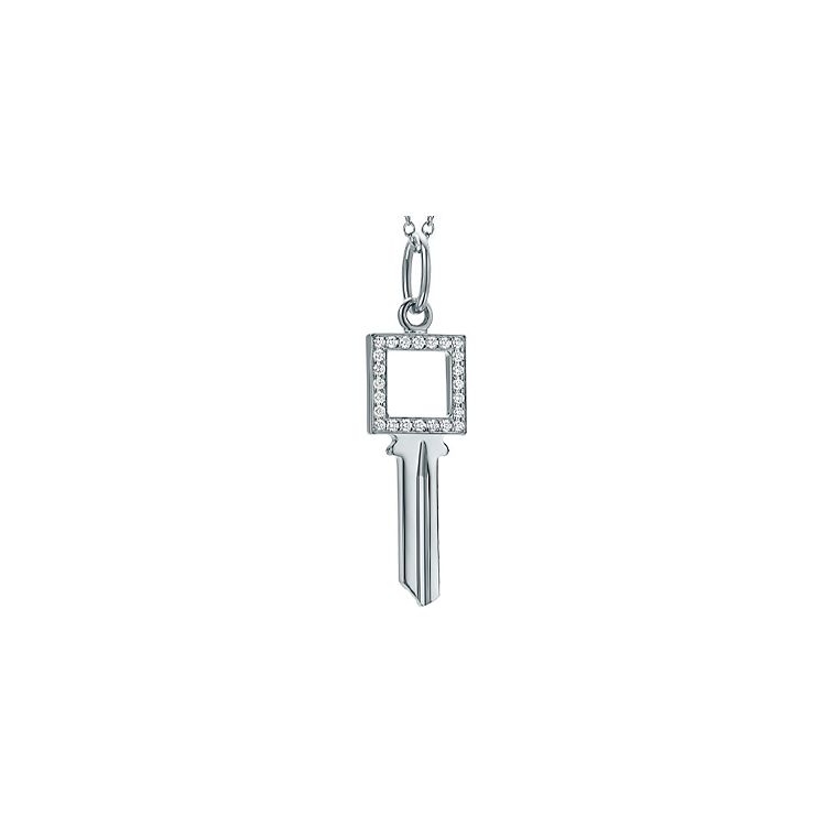 Tiffany Keys Square Hollow Key Pendant Platinum Mini No Chain Men Jewelry GRP10440 Silver