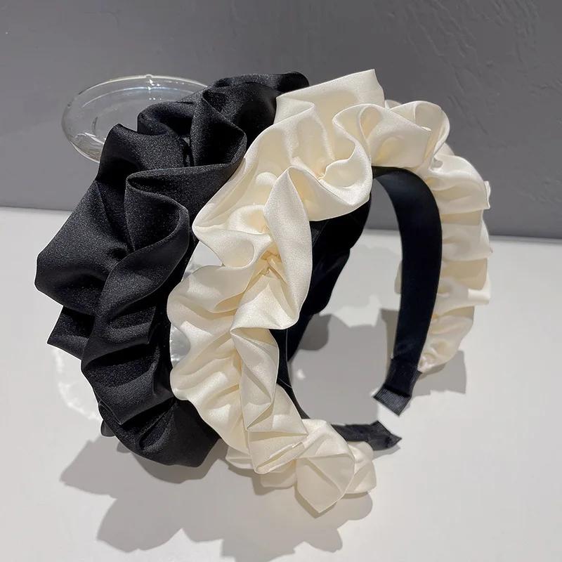 Solid Color Satin Hairbands for Women Flower Hair Bands Headdress Headband Girls Hair Hoop Female Hair Accessories Headwear