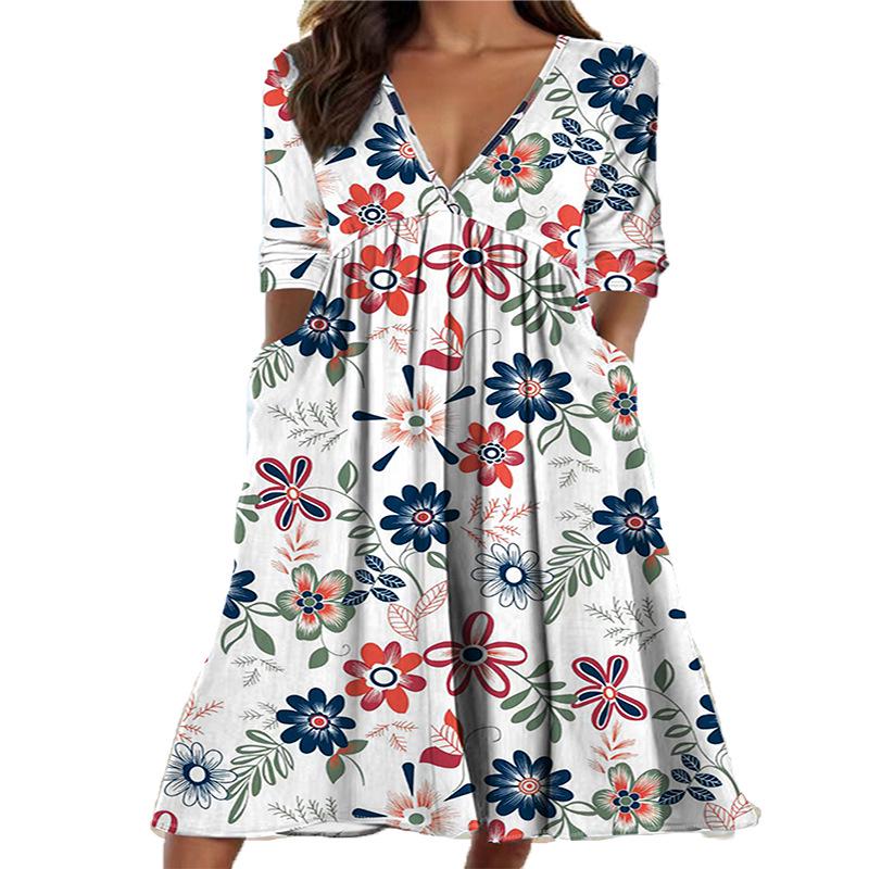 2024 Cross-Border Seasonal Long-Sleeve Printed Casual Dress