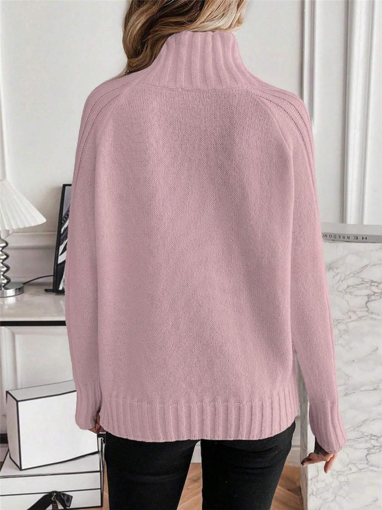 Women's Solid Color Versatile Set Sleeves Sweater Autumn Winter High Neck Top