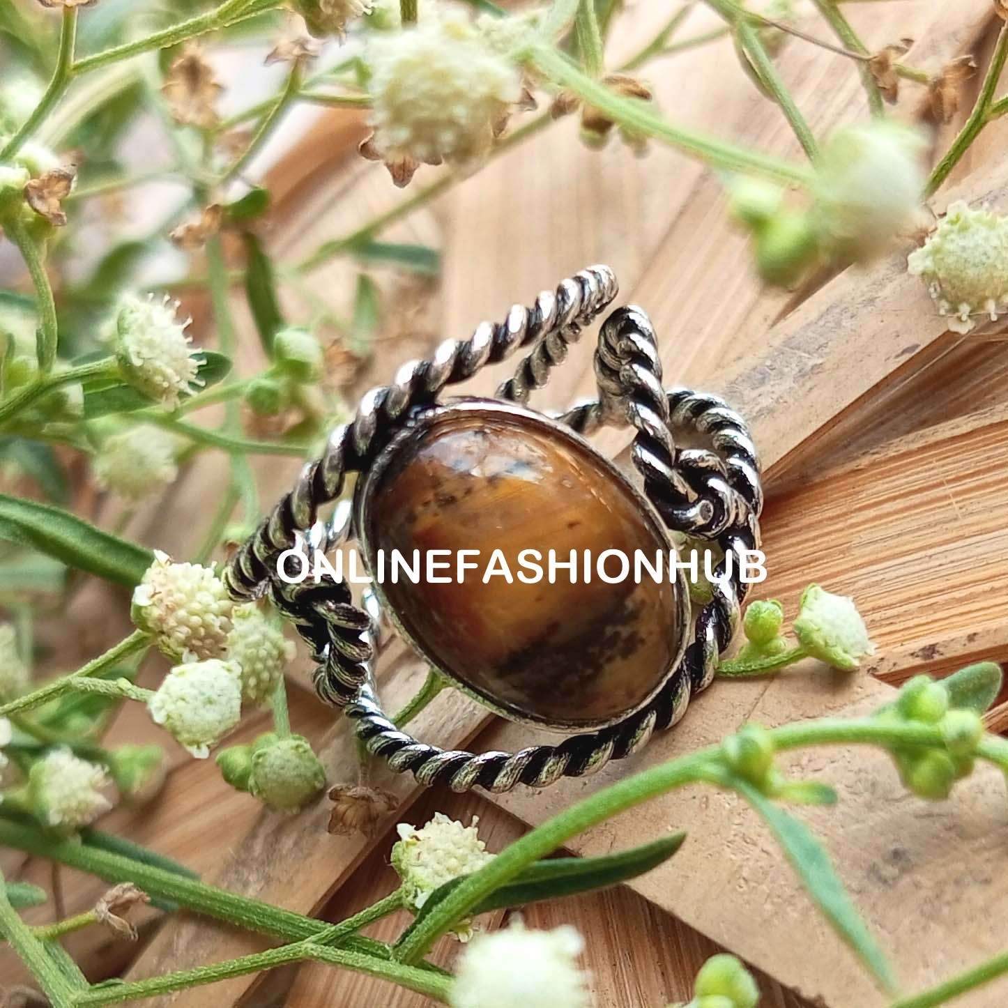 

Ювелирное кольцо с регулируемым кольцом из стерлингового серебра 925 пробы с тигровым глазом NST-AR14