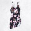 Women Swimsuit U-Neck Sleeveless Padded Swimming Dress Side Knot Irregular Hem Floral Print Monokini