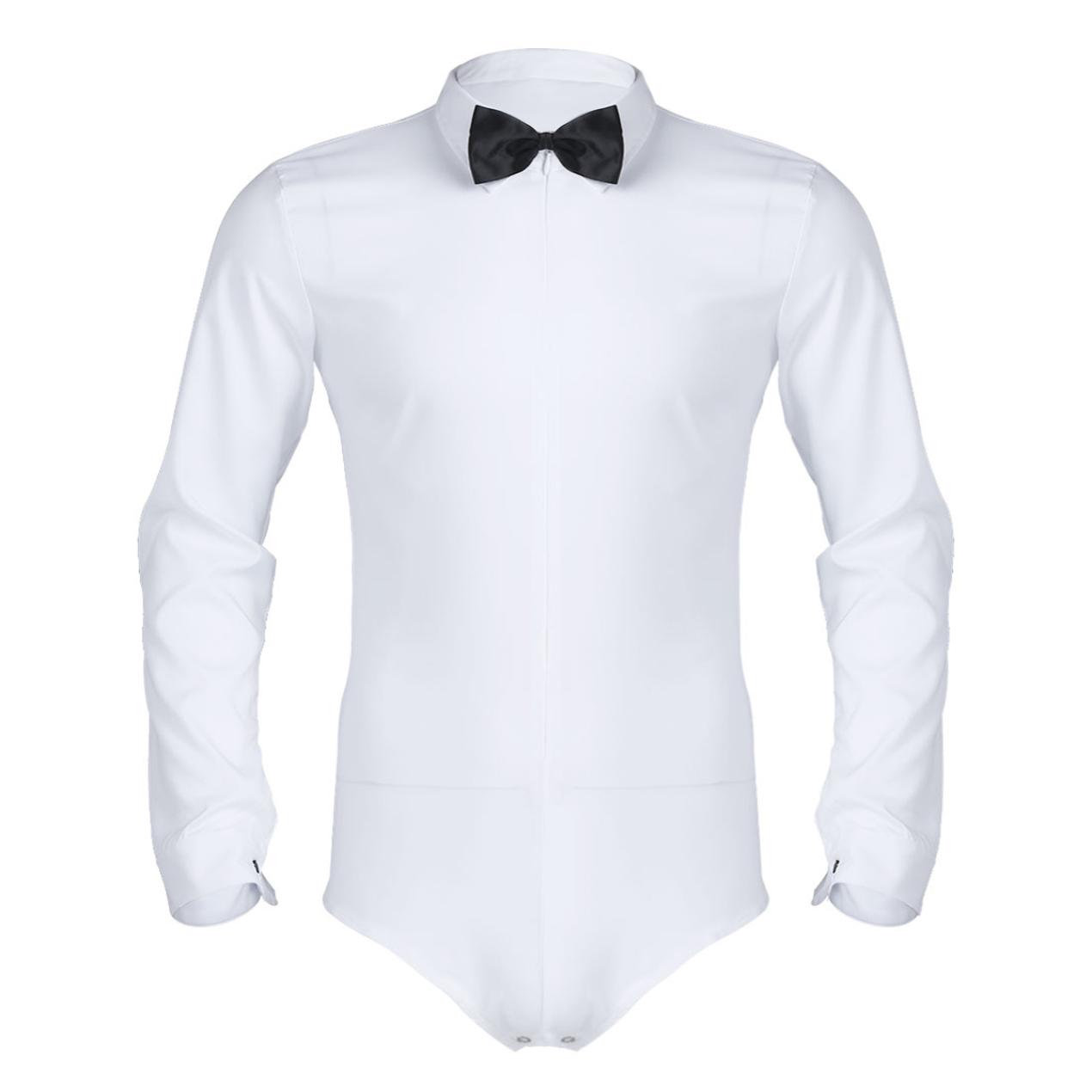 

Сексуальный мужской цельный смокинг-боди с длинными рукавами и молнией спереди для современных латиноамериканских танцев с галстуком-бабочкой #M-3Xl L белый