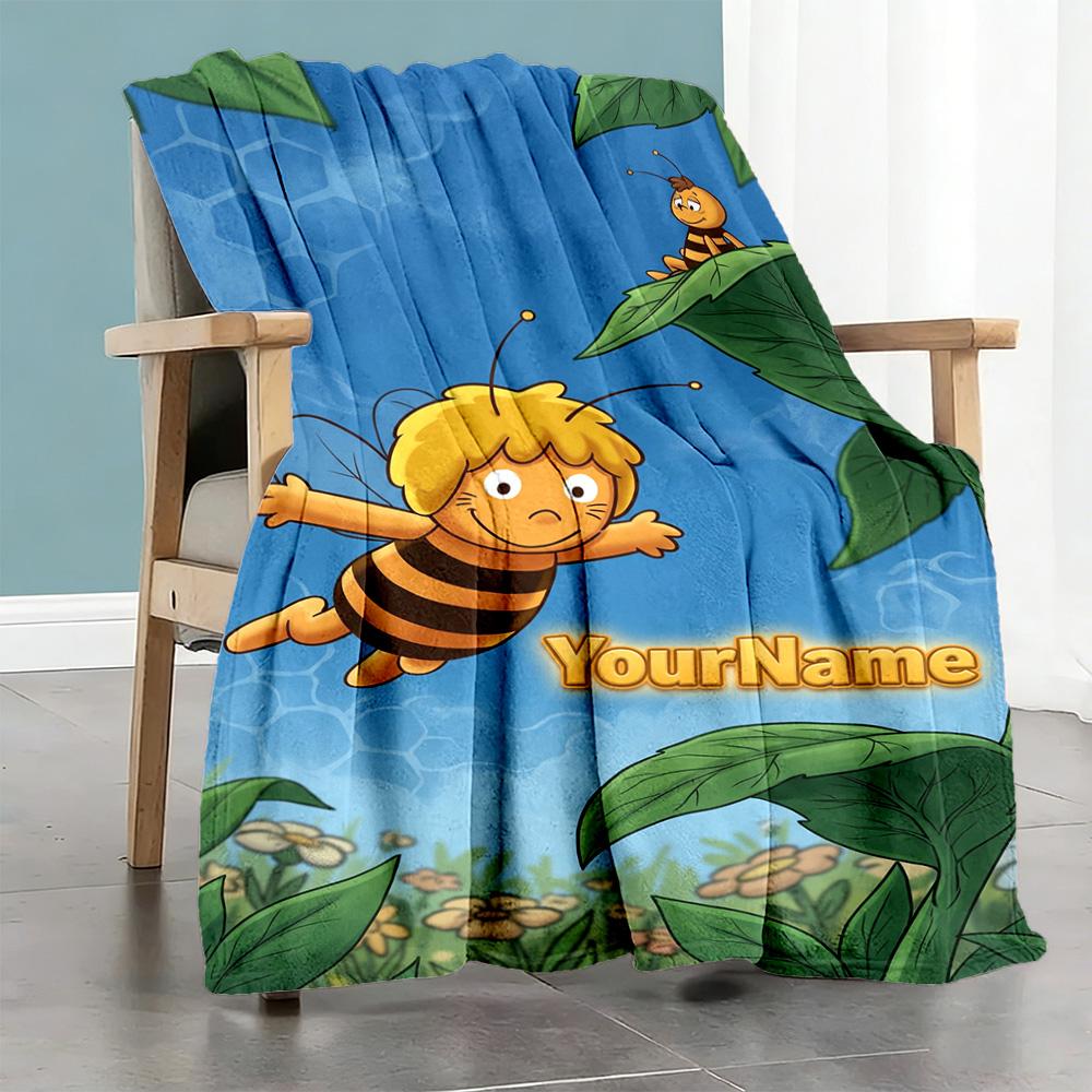 Biene Maja Customize Text Blanket Multi-purpose Customizable Blanket Warmthful Decor for Sofa Livingroom Office Chair Living Room