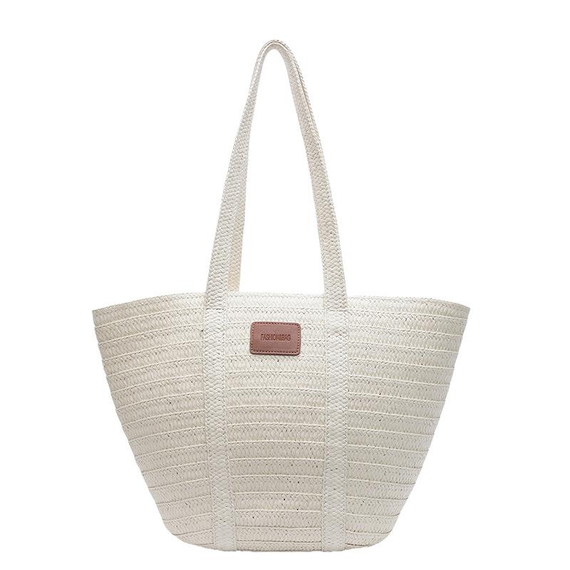 

Straw handbag Women s woven shoulder bag Versatile handbag Tote bag Vegetable basket bag Simple bucket bag білий