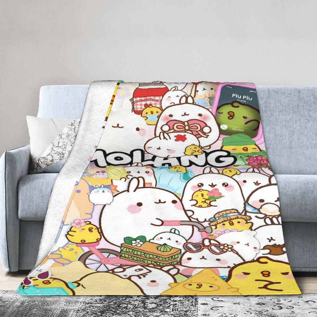 Molang Funny Cartoon Blanket  Soft Warm Funny Plush Throw Blanket For Girls Boys Bedroom Flannel Bedspread Bed Cover