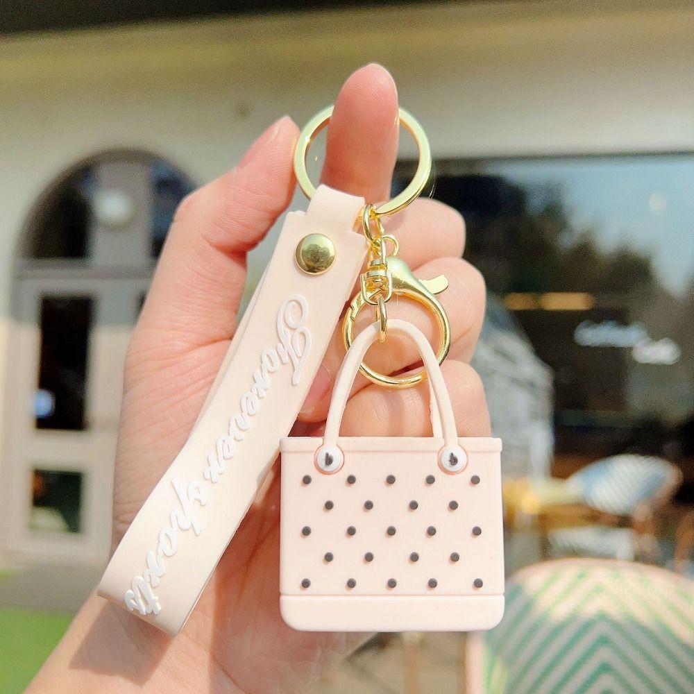 Simple Beach Hole Bag Keychain Mini Seaside Big Basket Hanging Ornaments  Female style 7