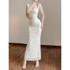 # Sisjuly# Elegant and Graceful Curve Lace Carved Bow Sheath Tight Camisole Dress Women